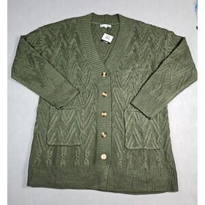 Michelle‎ Mae Womens Green Cable Knit Button Front Cardigan Sweater Size XL NWT